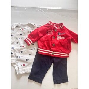 Newborn 3 Piece Varsity Jacket Set Red Sports Bodysuit Pants Gift Shower Baby